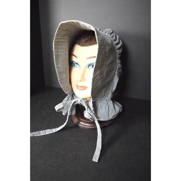 Acadian Style Bonnet Historic Reproduction Hat Costume Gingham Check Ruffles - Picture 1 of 12